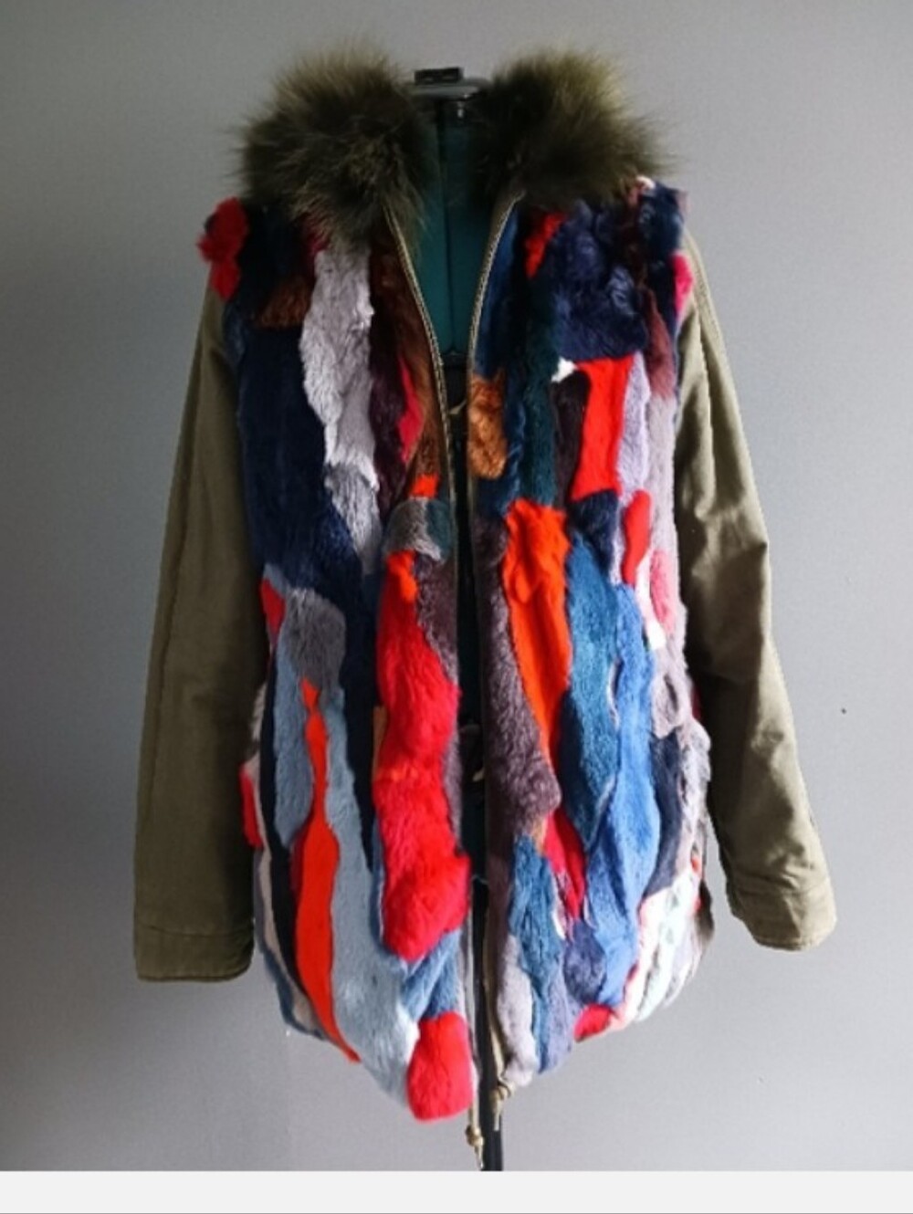 AQUA Capsule Real Rabbit Coyote Fur Reversible Parka Size XS